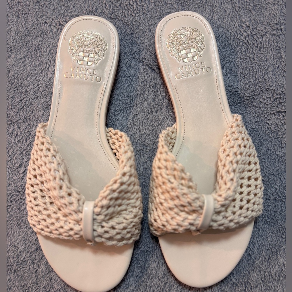 Vince Camuto Woven Slides Sandals | Beige Cream Slip-On Flats | Women’s Size 7